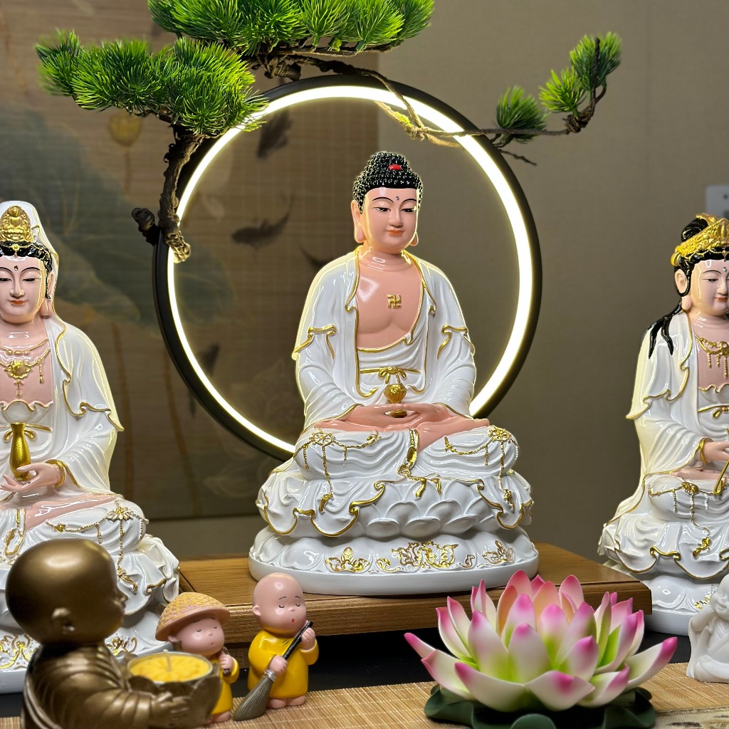 Bộ Tây Phương Tam Thánh, A Di Đà, Đại Thế Chí, Quan Thế Âm, Cao 30cm - Tuệ Nga