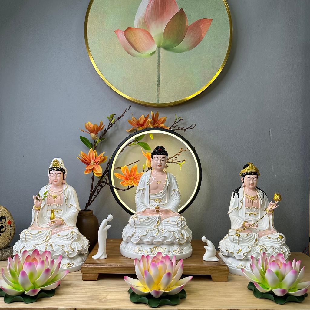 Bộ Tây Phương Tam Thánh, A Di Đà, Đại Thế Chí, Quan Thế Âm, Cao 30cm - Tuệ Nga