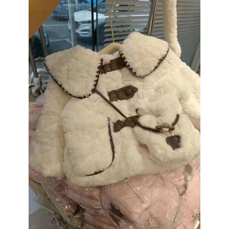 Áo khoác lông lót nỉ nhung cao cấp kèm tui siêu xinh cho bé gái 12-24kg