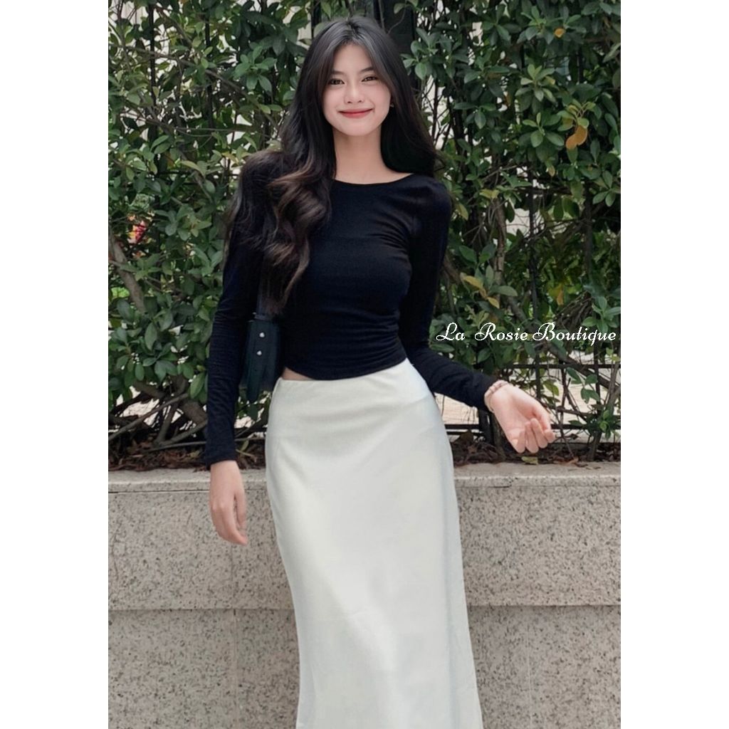 Áo thun ôm tay dài hở lưng La Rosie Boutique thun co giãn mềm mịn tôn dáng