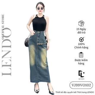 Chân Váy Jean Suông Dài Xước Gấu Kèm Đai LENDO VJ99VO102
