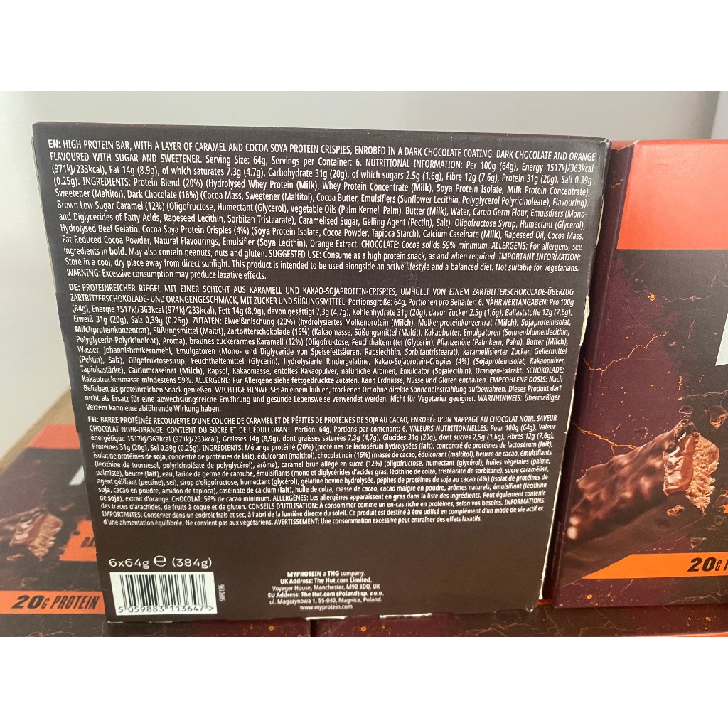 Hộp bánh protein Myprotein IMPACT BAR 6 thanh x 64g