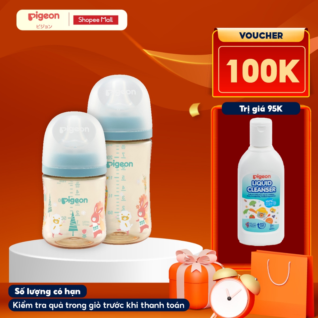 Bình sữa Pigeon PPSU Plus thế hệ III Hình Thú Cưng 160ml/240ml