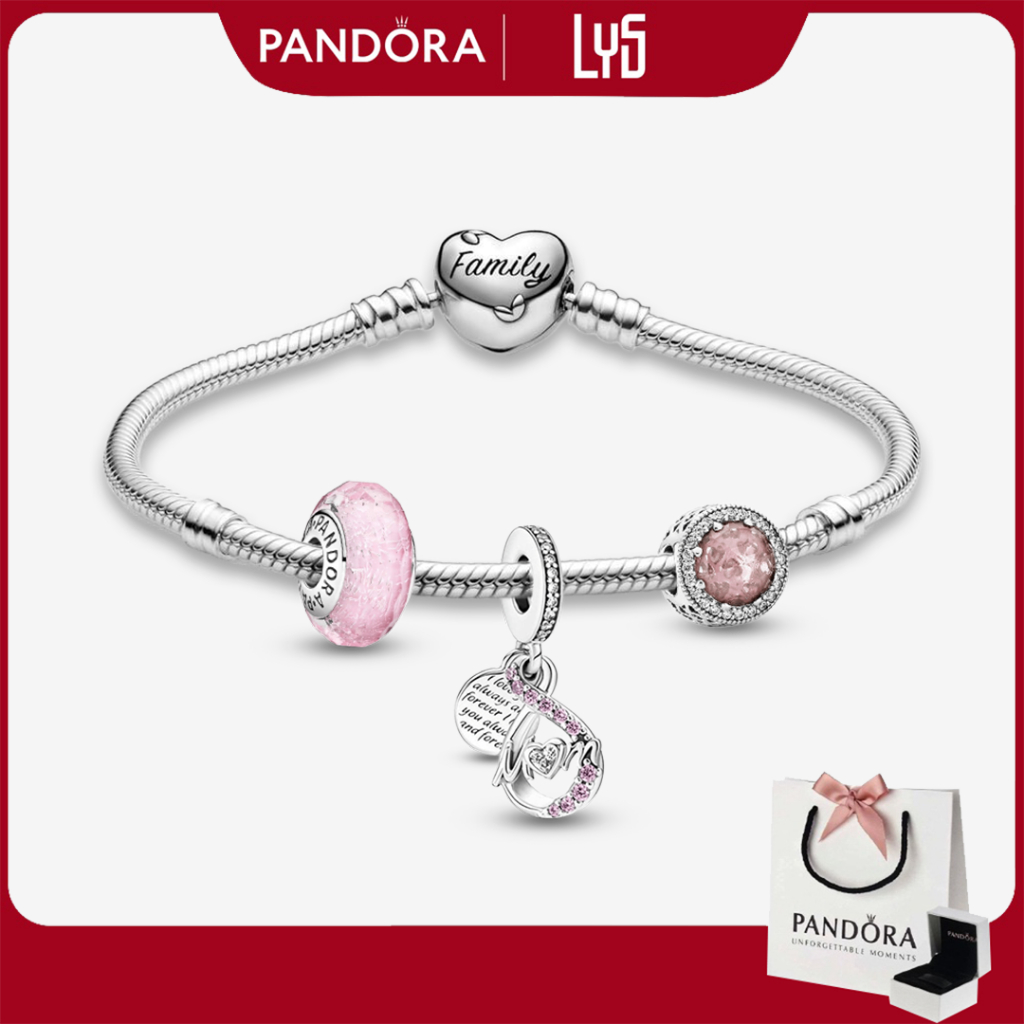 Vòng Tay Pandora Mix Charm Fullbox Bạc S925- Vòng tay kèm charm chủ đề tình yêu Mẹ dành tặng bạn bè người thân
