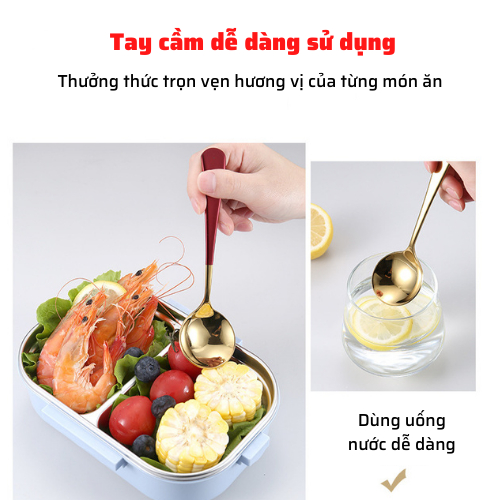 Thìa Muỗng Inox mạ vàng ăn cơm, cháo, soup cán dài nhiều màu sắc chống gỉ cao cấp sang trọng an toàn sử dụng