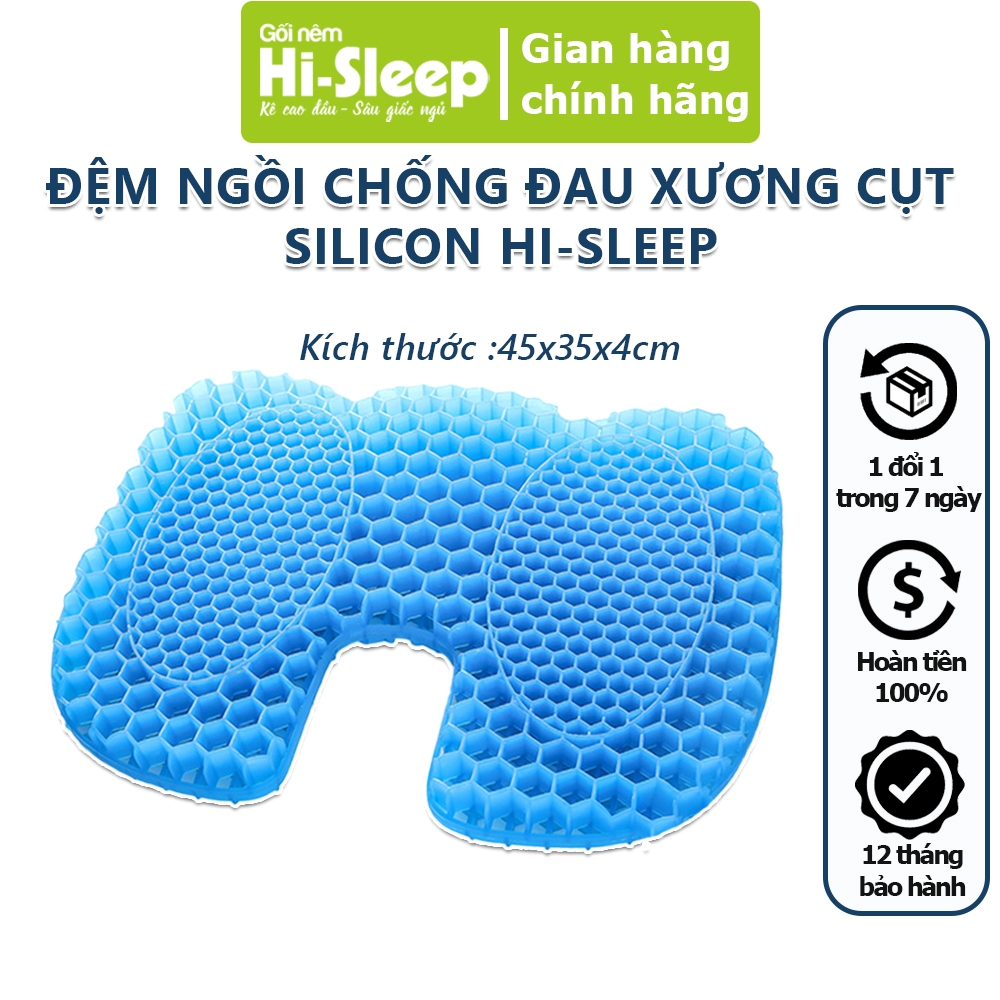Đệm Ngồi 3D Silicon HI-SLEEP Chống đau xương cụt Cấu Trúc 2 Lớp Lót Tổ Ong Thoáng Khí - Giảm Đau Mông Cho Dân Văn Phòng
