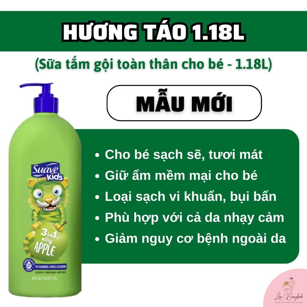 Sữa Tắm, Gội, Xả Trẻ Em Suave Kids 3in1 Hương Táo Xanh, Dâu, Dưa Hấu 532ml - 1.18L Chính Hãng
