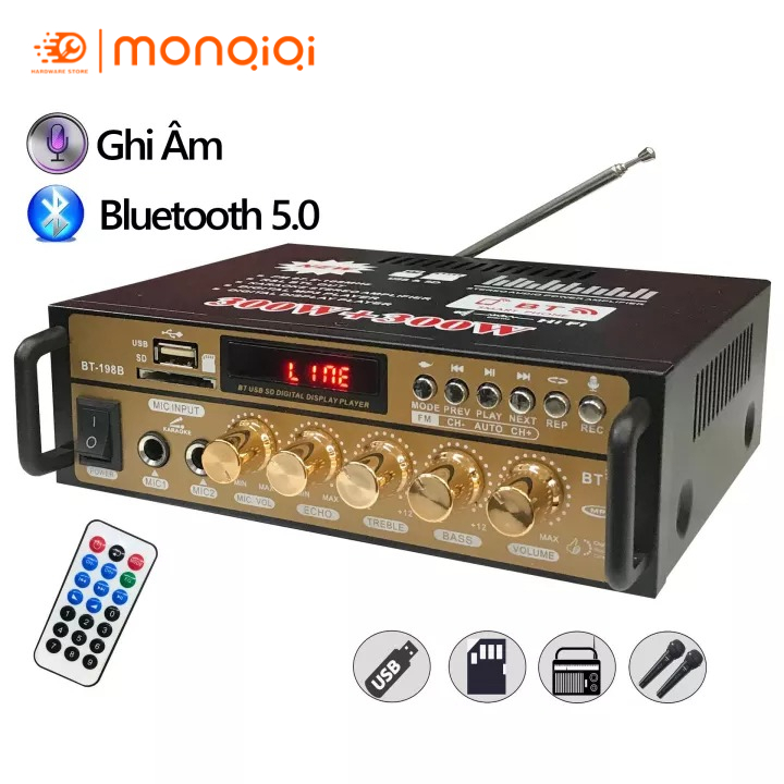 Ampli Mini Loa Amly Bluetooth  KL-800（BT-198B） 600W Hát Karaoke Gia Đình Xe Ô Tô
