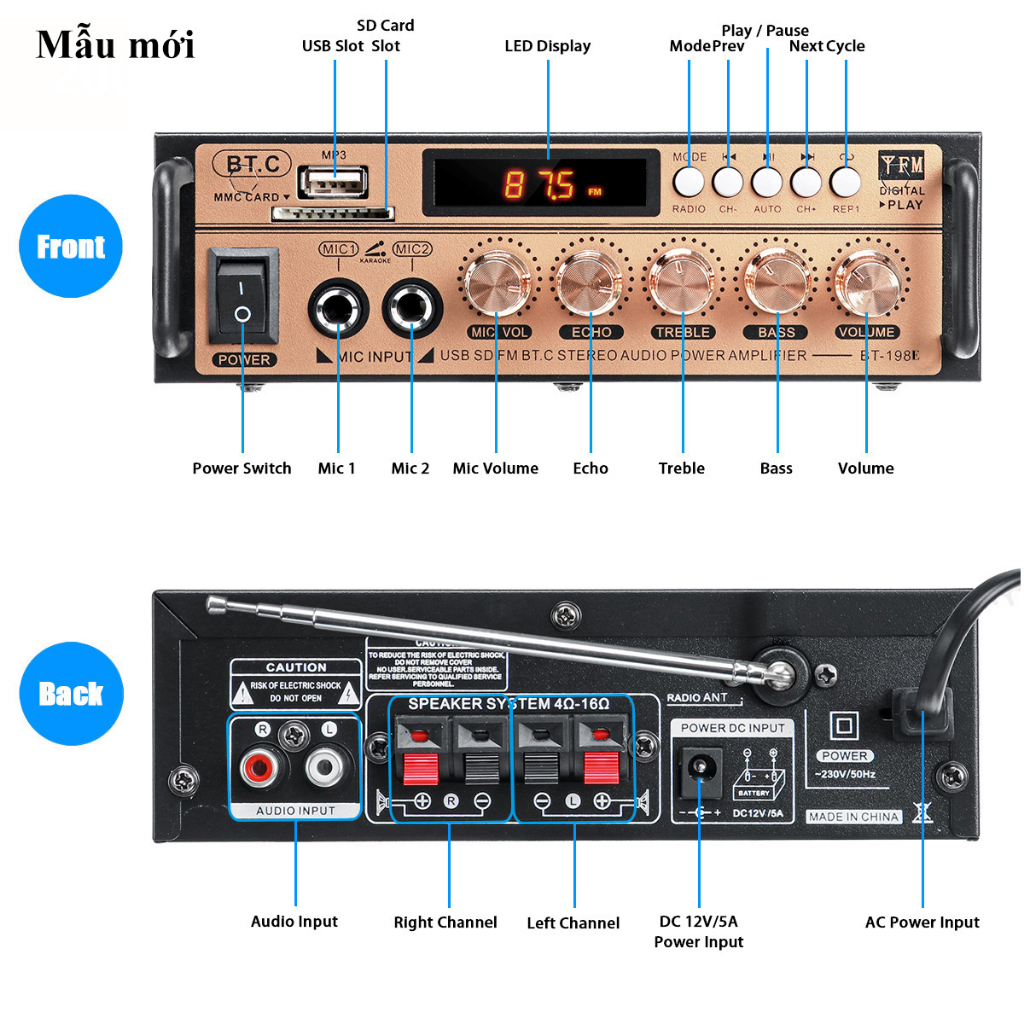 🧡FREESHIP🧡 Ampli Mini Loa Amly Bluetooth  KL-800（BT-198B） 600W Hát Karaoke Gia Đình Xe Ô Tô