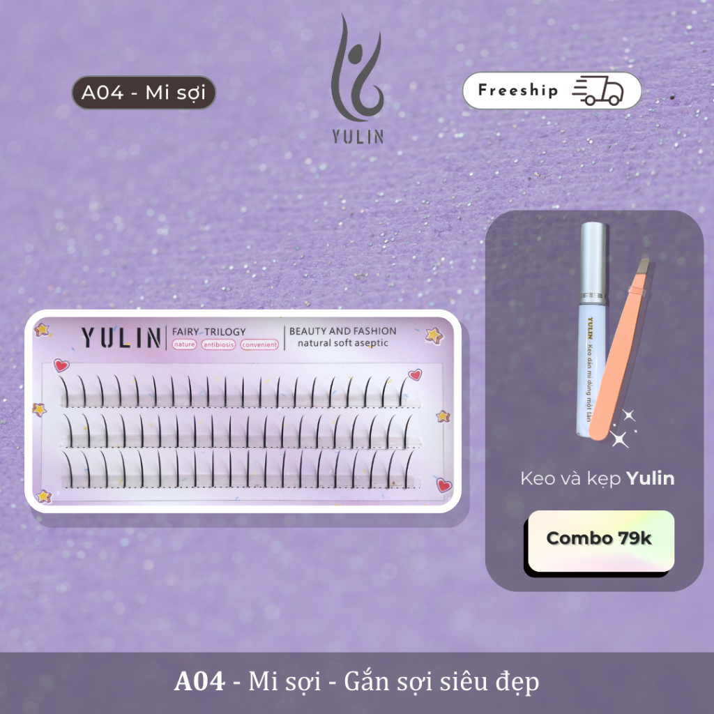 Mi giả tự nhiên siêu mềm YULIN mã A04, mi giả tách sợi tặng kèm keo và kẹp chuyên dụng