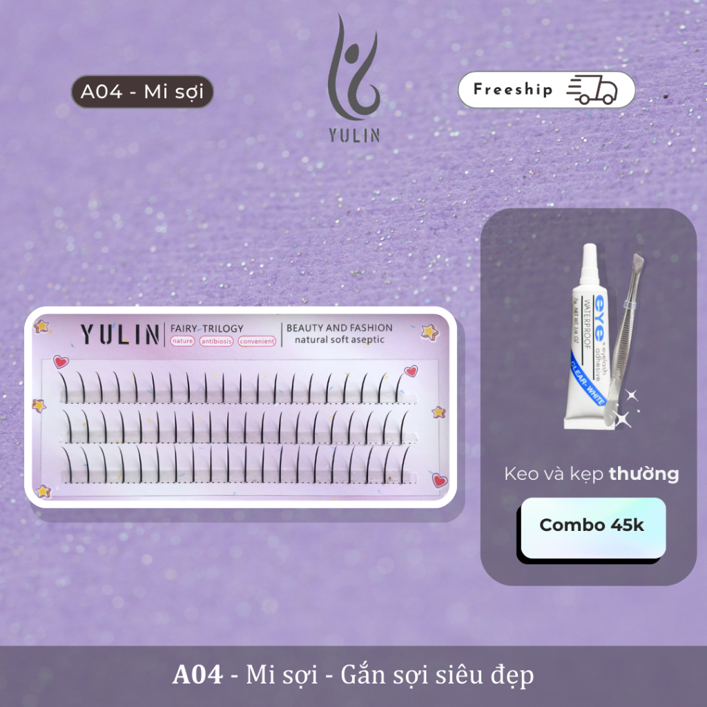 Mi giả tự nhiên siêu mềm YULIN mã A04, mi giả tách sợi tặng kèm keo và kẹp chuyên dụng