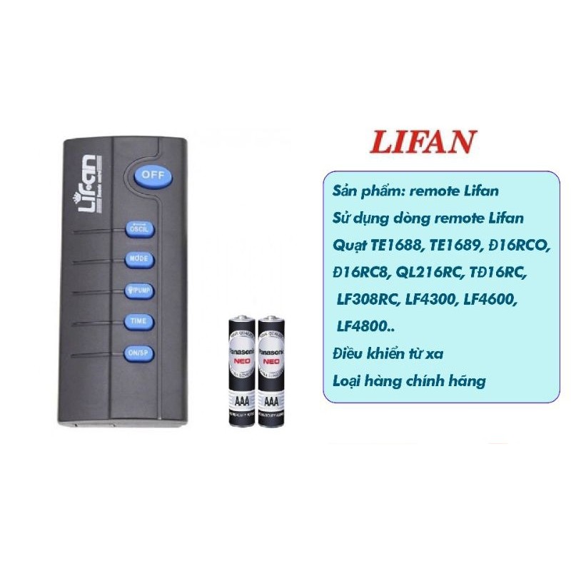 Remote điều khiển quạt Lifan cho tất cả các dòng