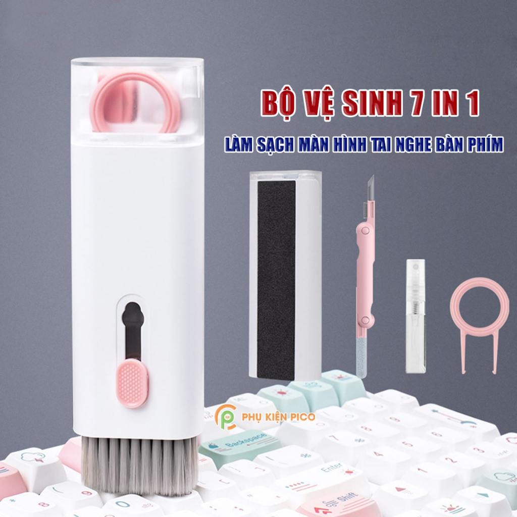Bình xịt vệ sinh làm sạch màn hình điện thoại - Bộ dụng cụ vệ sinh Laptop Bàn phím Tai nghe đa năng 7in1