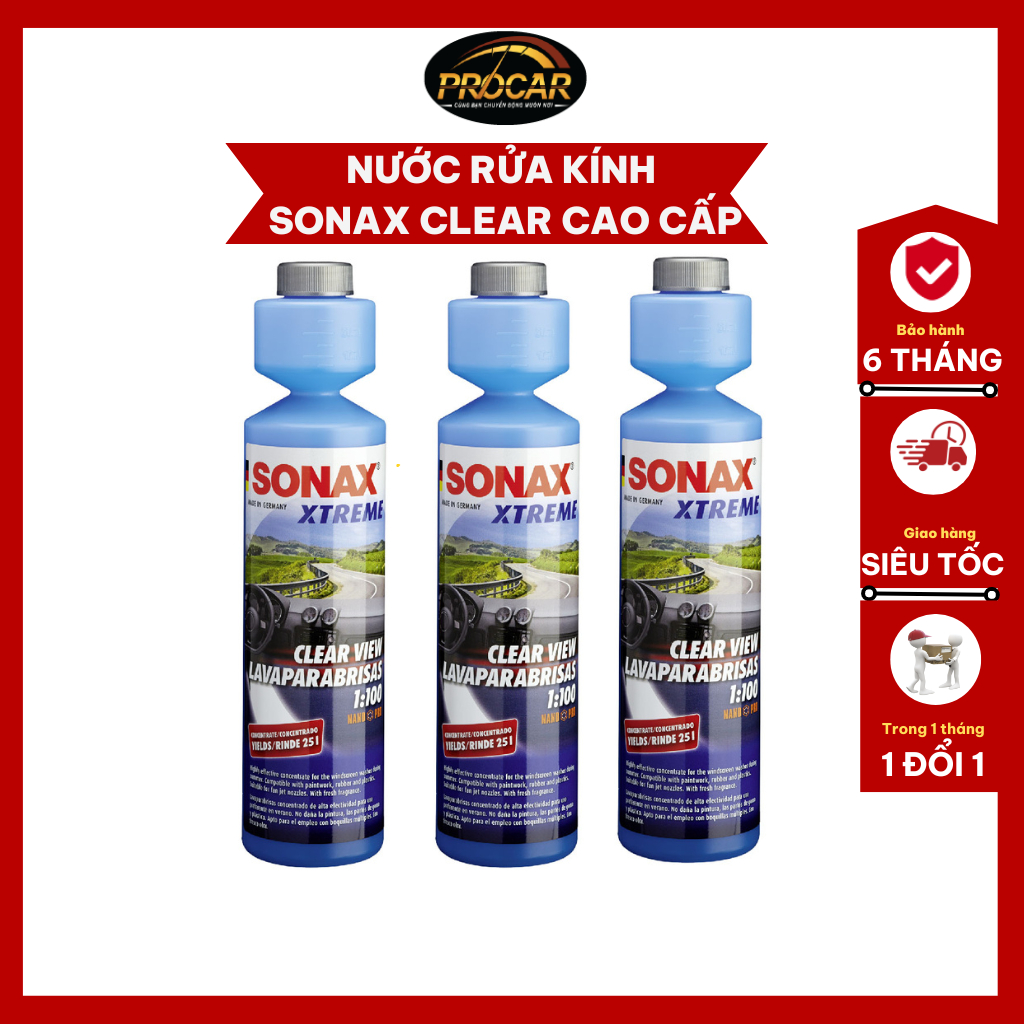 Nước rửa vệ sinh kính lái Sonax đậm đặc cao cấp chinha hãng, nước làm sạch kính lái ô tô Sonax 250ml