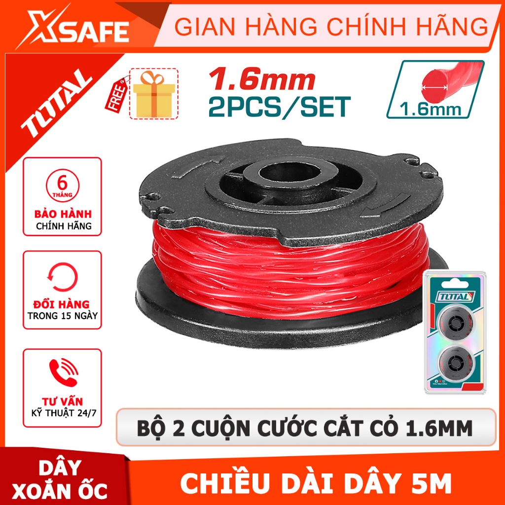 Bộ 2 cuộn cước cắt cỏ TOTAL TALS1601 đường kính dây cước 1.6mm, loại dây xoắn ốc, chiều dài dây 5m - Chính hãng