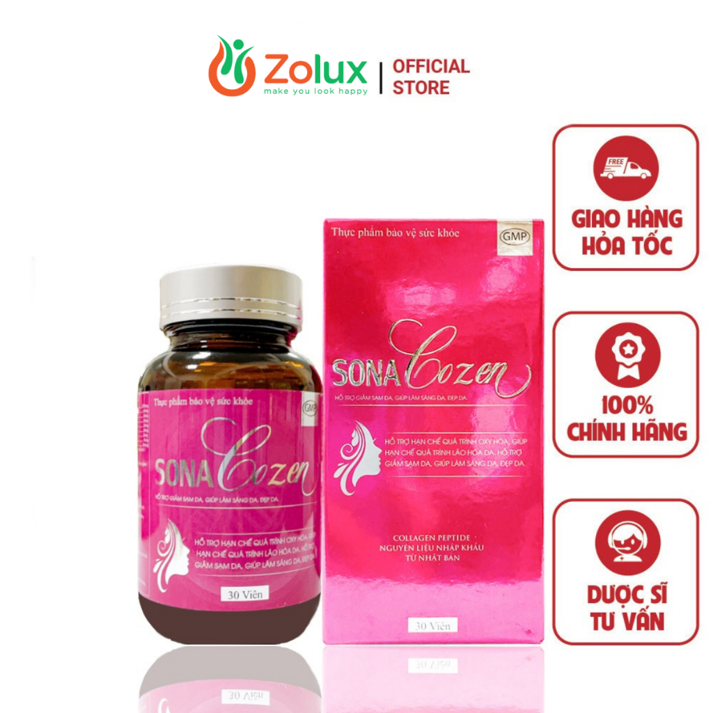 Viên Uống Collagen SonaCozen Sonapharm Cung Cấp Vitamin E Làm Đẹp Da Chống Lão Hóa - Hộp 30 Viên