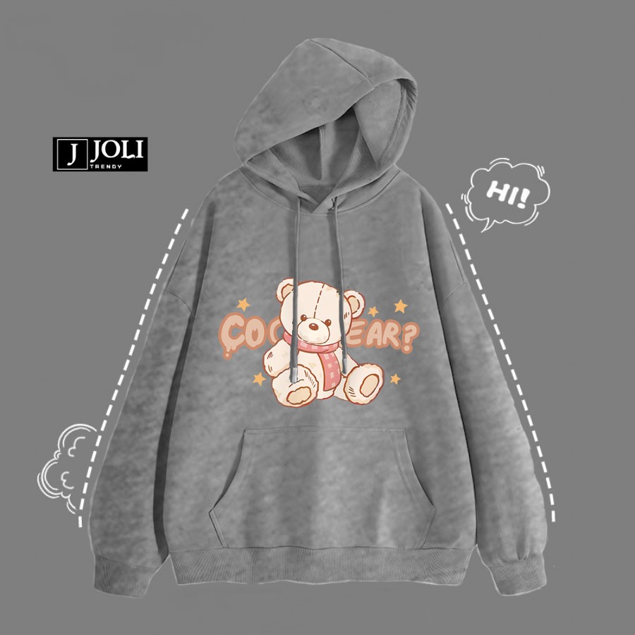 Áo Hoodie Gấu Coco Nam Nữ By JOLI Unisex Chất Nỉ Lót Bông Mũ 2 Lớp Form Rộng