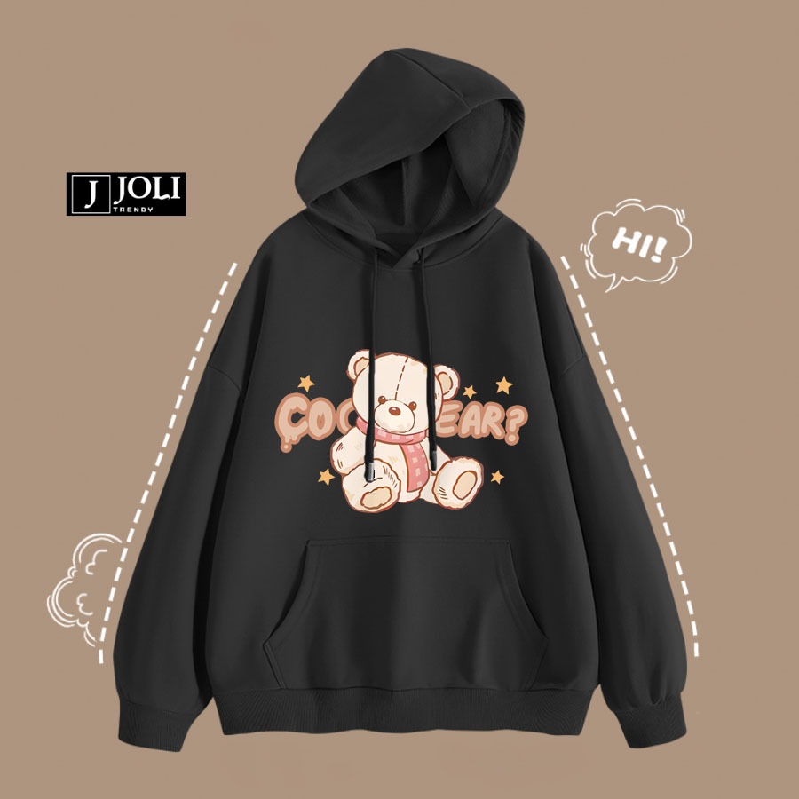 Áo Hoodie Gấu Coco Nam Nữ By JOLI Unisex Chất Nỉ Lót Bông Mũ 2 Lớp Form Rộng