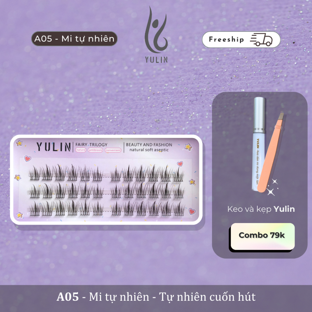 Mi giả tự nhiên siêu mềm YULIN mã A05, mi giả tách sợi tặng kèm keo và kẹp chuyên dụng