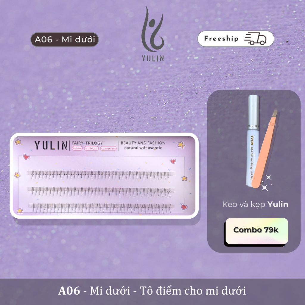 Mi giả tự nhiên siêu mềm YULIN mã A06 , mi giả tách sợi tặng kèm keo và kẹp chuyên dụng