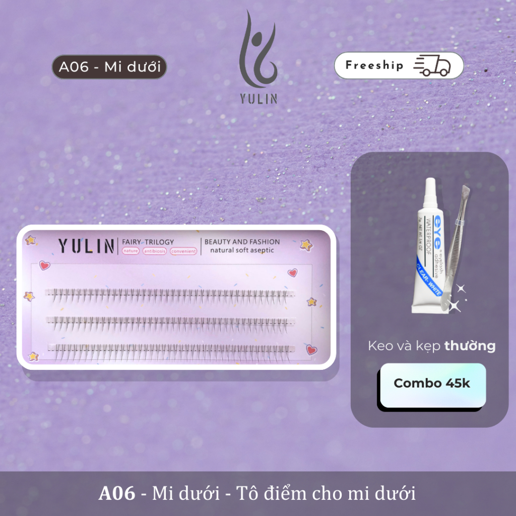 Mi giả tự nhiên siêu mềm YULIN mã A06 , mi giả tách sợi tặng kèm keo và kẹp chuyên dụng
