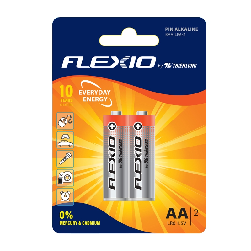 [Vỉ 2] Pin Alkaline  AA Thiên Long Flexio BAA-LR6/2