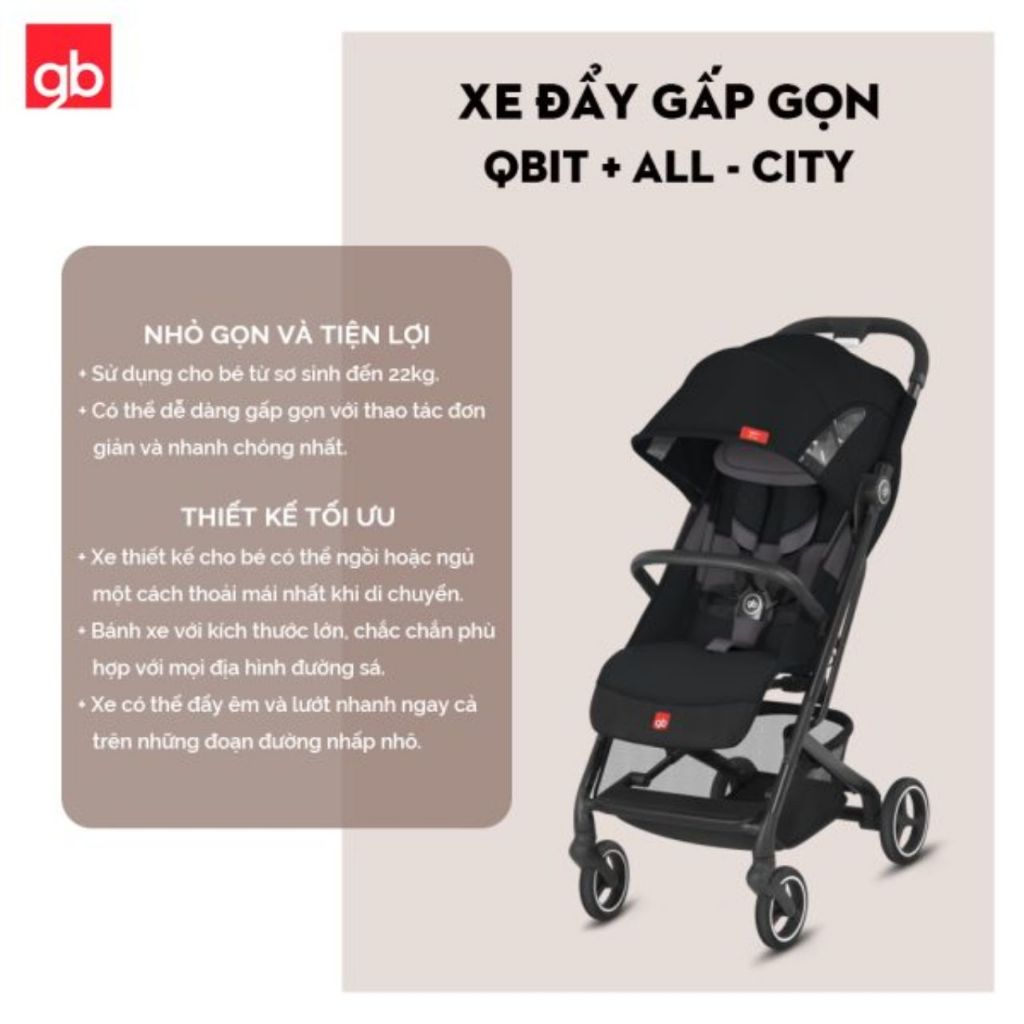 Xe đẩy gấp gọn GB Qbit + All-City cho bé 0m+, xe đẩy du lịch siêu nhẹ đa năng - Monnie Kids