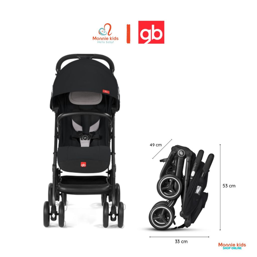 Xe đẩy gấp gọn GB Qbit + All-Terrain cho bé 0m+, xe đẩy trẻ em cao cấp có mái che siêu nhẹ