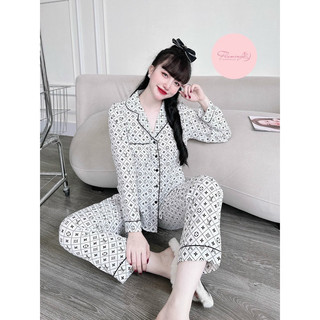 Bộ tay dài quần dài lụa mango Flamingo full size