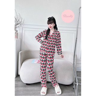 Bộ tay dài quần dài lụa mango Flamingo full size
