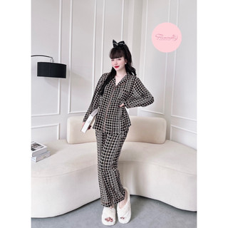 Bộ tay dài quần dài lụa mango Flamingo full size