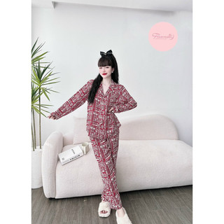 Bộ tay dài quần dài lụa mango Flamingo full size