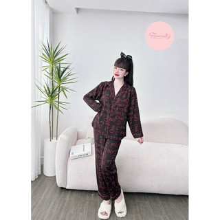 Bộ tay dài quần dài lụa mango Flamingo full size