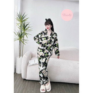 Bộ tay dài quần dài lụa mango Flamingo full size