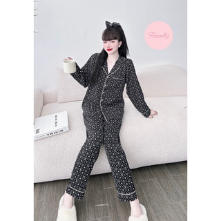 Bộ tay dài quần dài lụa mango Flamingo full size