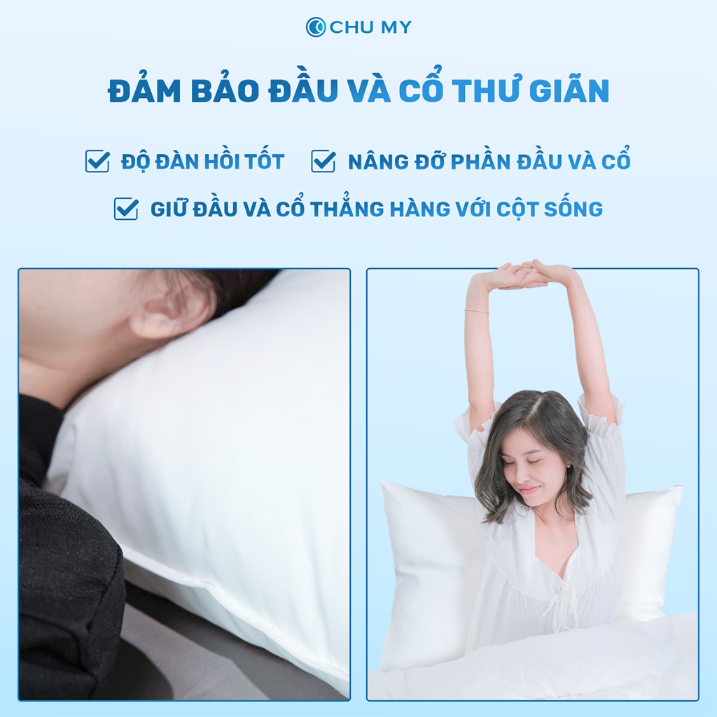 Gối khách sạn bông 3D CHU MY chuyên dùng cho khách sạn 2-3 sao, nâng đỡ vai gáy hoàn hảo