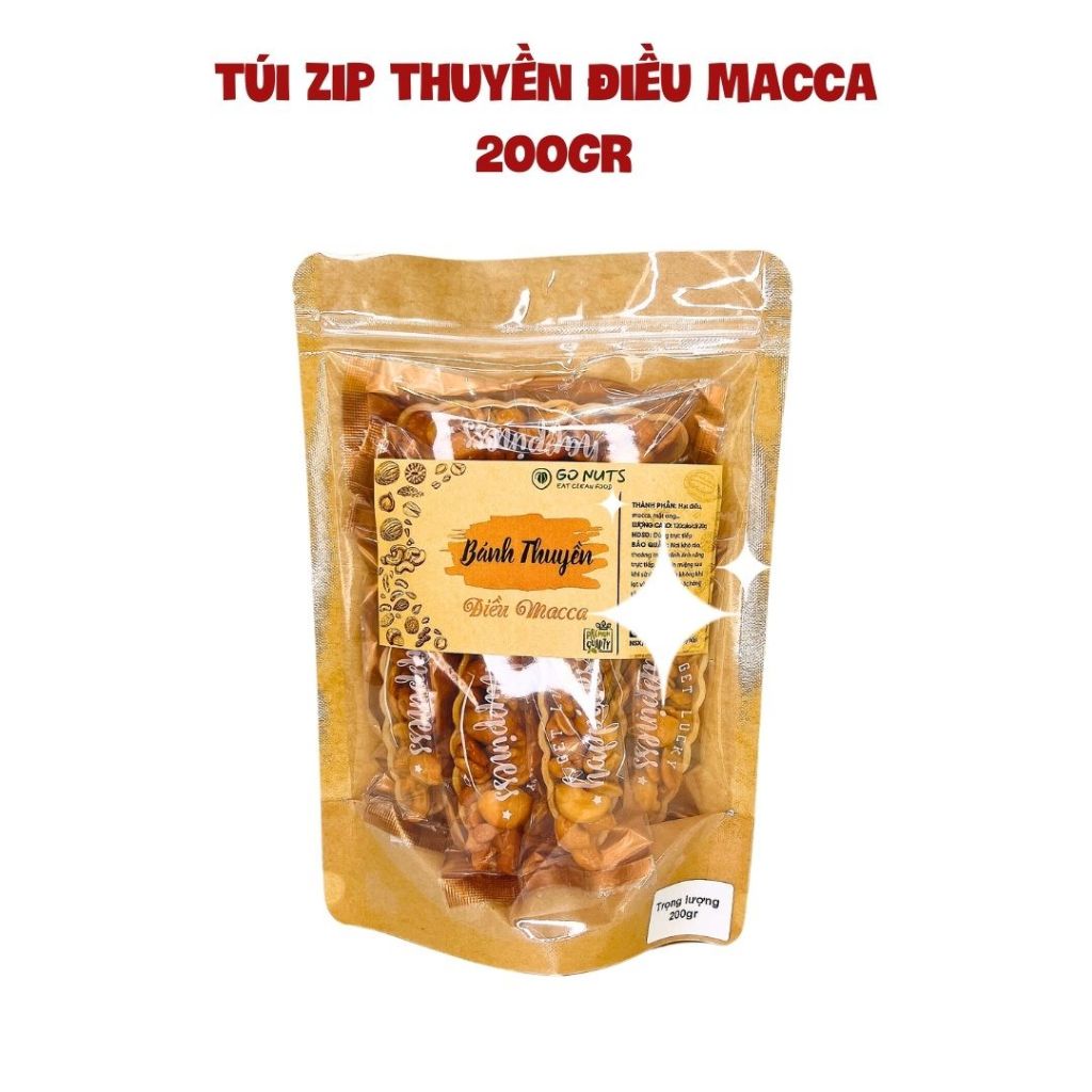 Combo C1: 1 túi Thuyền Điều Macca 200g + 1 túi Thuyền Hạnh Nhân 200g GO NUTS Bánh ăn kiêng hỗ trợ giảm cân không đường