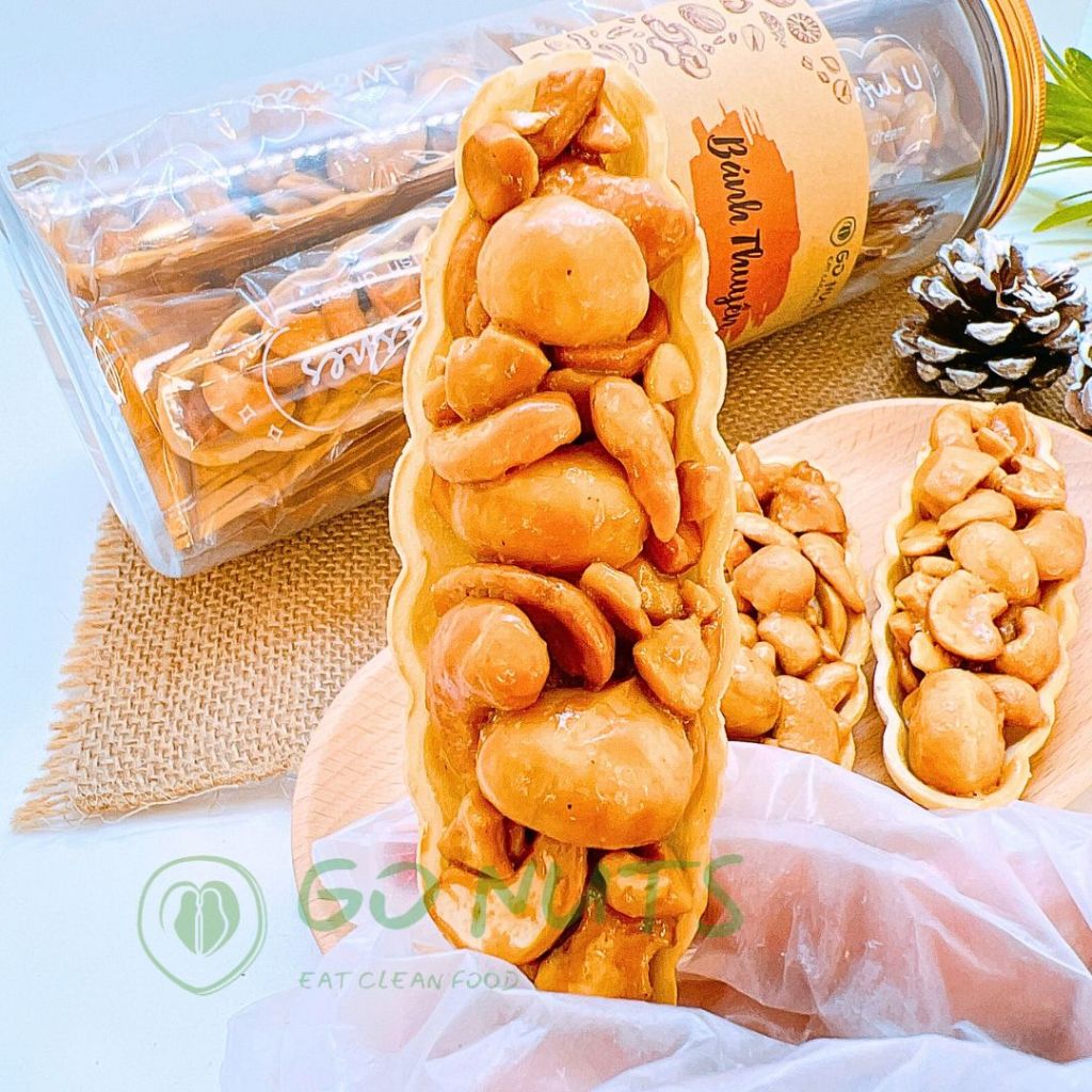 Combo C1: 1 túi Thuyền Điều Macca 200g + 1 túi Thuyền Hạnh Nhân 200g GO NUTS Bánh ăn kiêng hỗ trợ giảm cân không đường