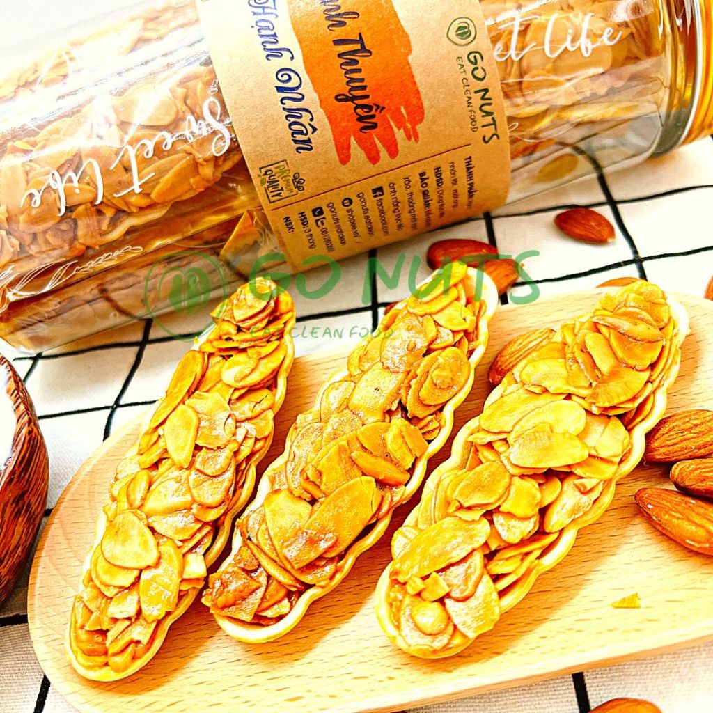 Combo C1: 1 túi Thuyền Điều Macca 200g + 1 túi Thuyền Hạnh Nhân 200g GO NUTS Bánh ăn kiêng hỗ trợ giảm cân không đường