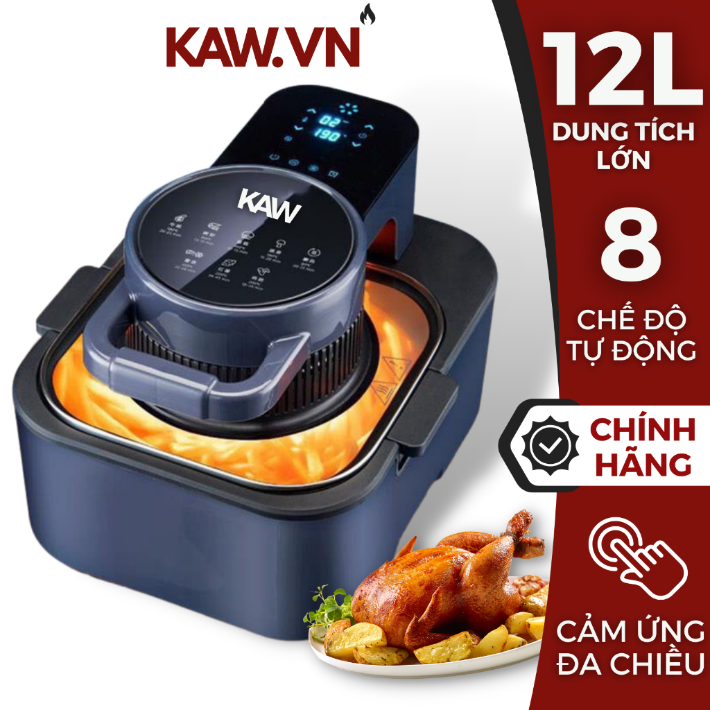 Nồi Chiên Không Dầu Điện Tử KAW 12L, Màn Hình Cảm Ứng Tiện Lợi, Chiên Gà Vịt Nguyên Con, Chống Dính Siêu Bền