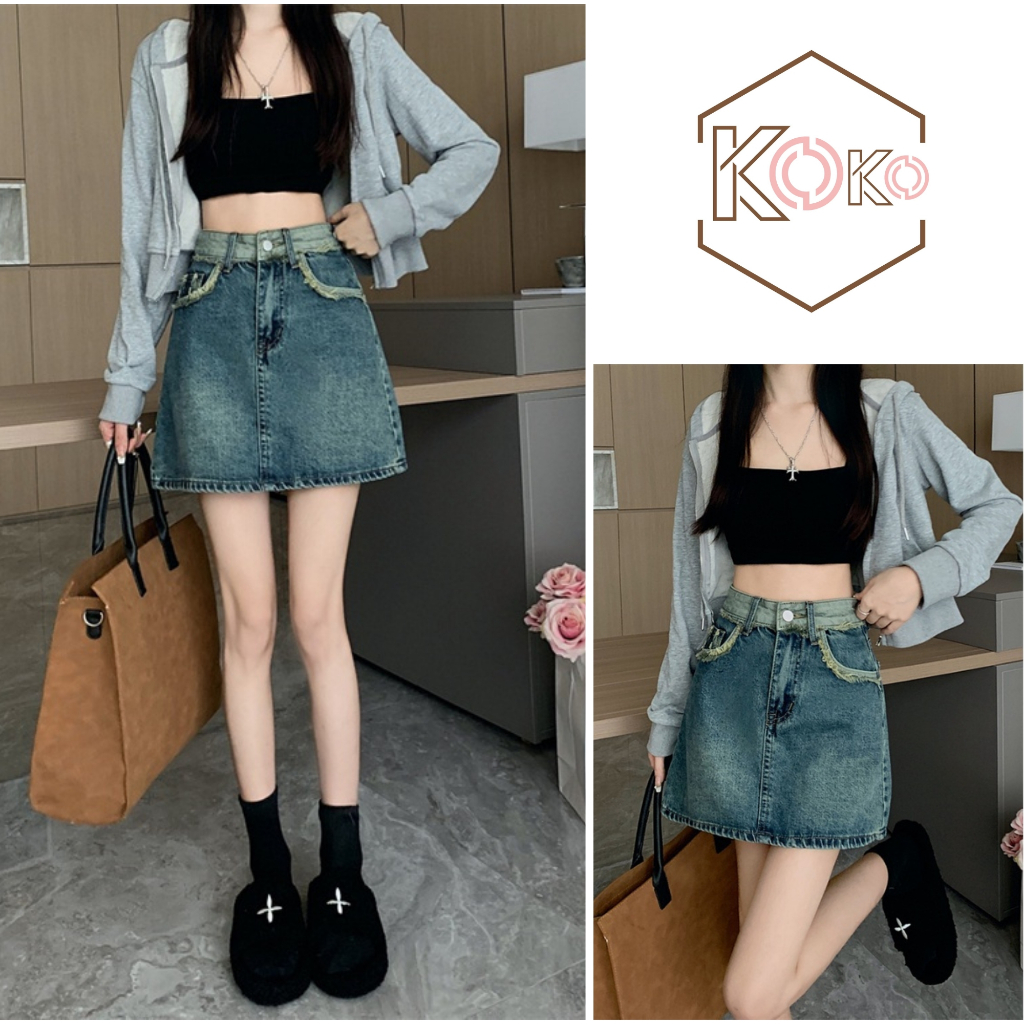 Chân váy jean chữ A phong cách ulzzang Hàn Quốc chất mềm mại có lót bên trong KoKo