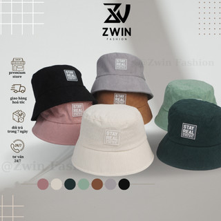 Nón tai bèo vành cụp ❤️ Mũ BUCKET thêu tem STAY REAL chất nhung tăm cao cấp form unisex nam nữ N69