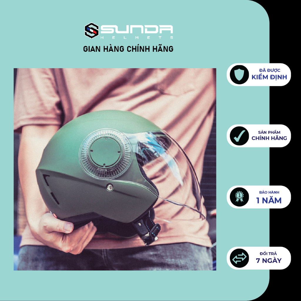 Nón bảo hiểm 3/4 SUNDA 621 chính hãng - nhiều màu