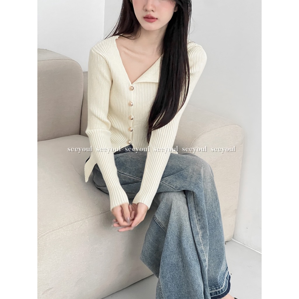 Áo len đính cúc basic-4494