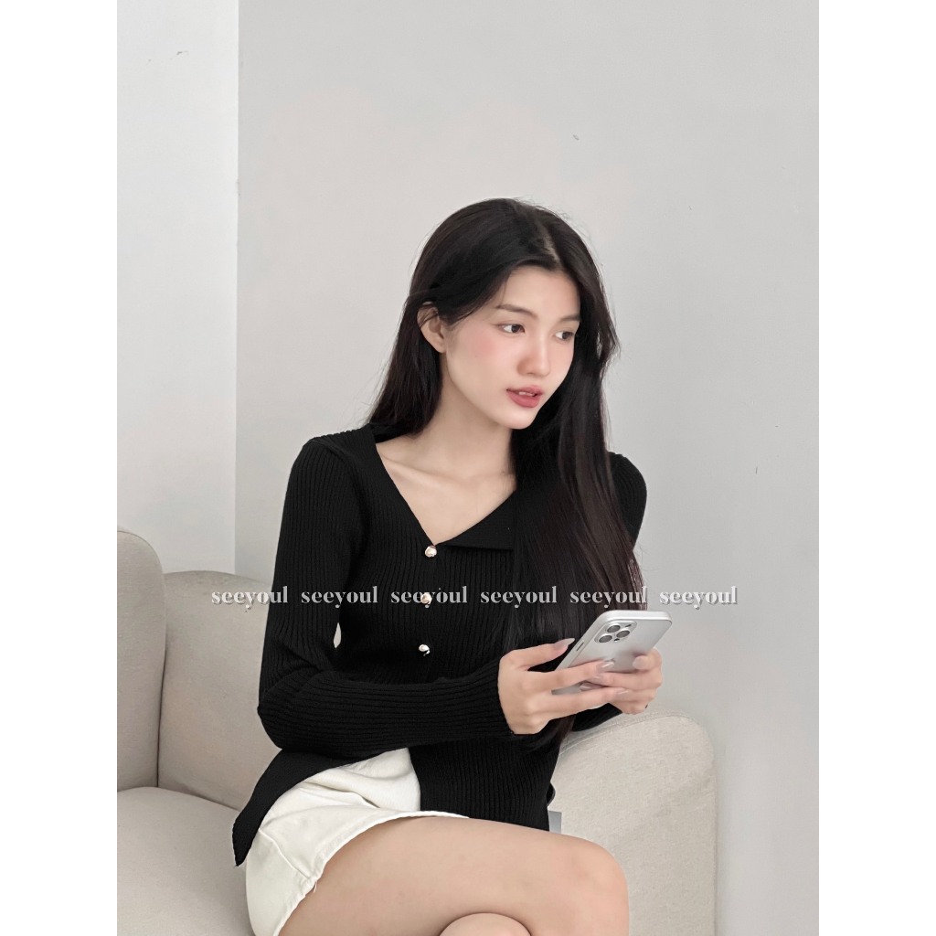 Áo len đính cúc basic-4494