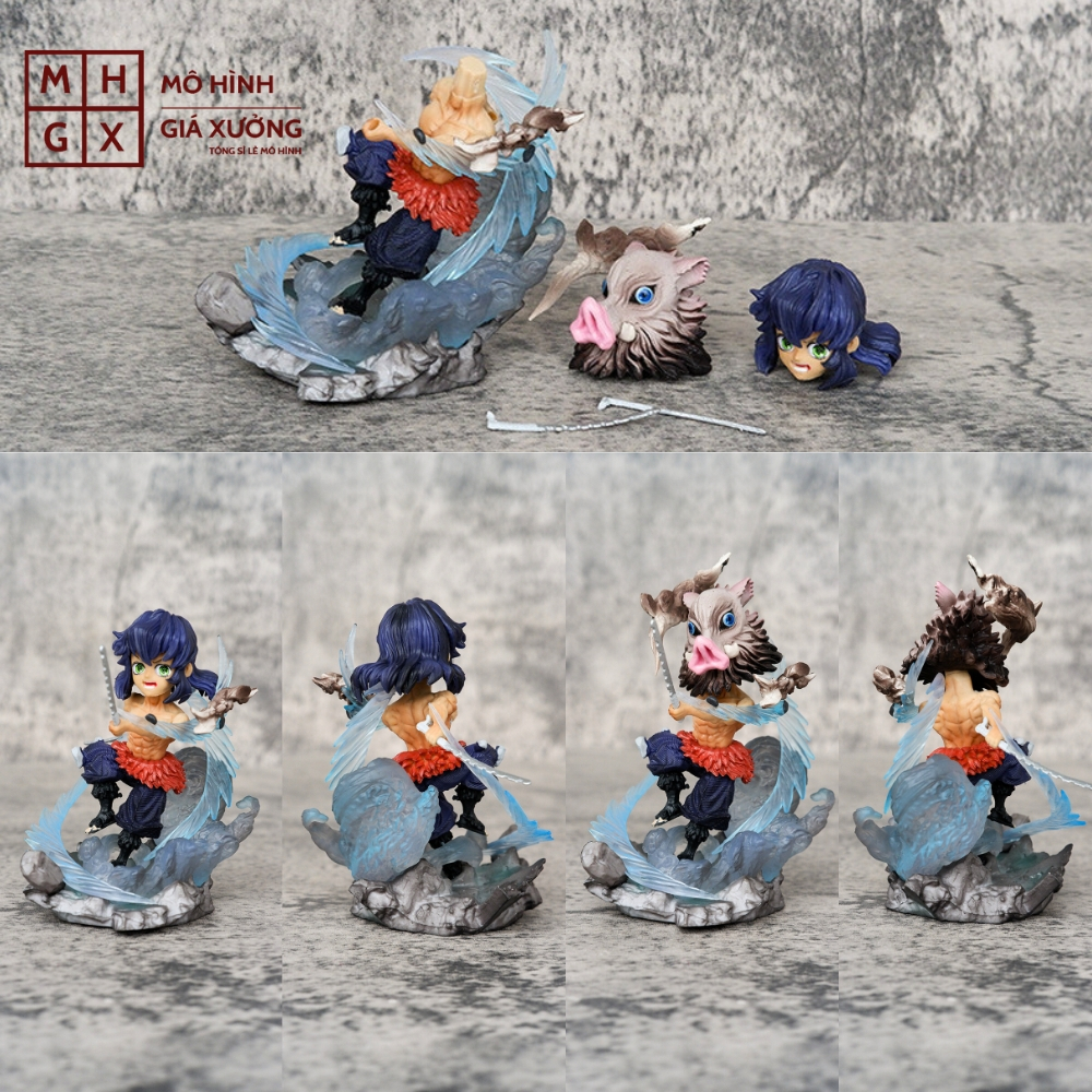 Mô Hình Kimetsu No Yaiba Inosuke chibi chiến đấu - Cao 10cm - nặng 130gram - Figure Thanh gươm diệt quỷ - Có Vỏ Hộp màu