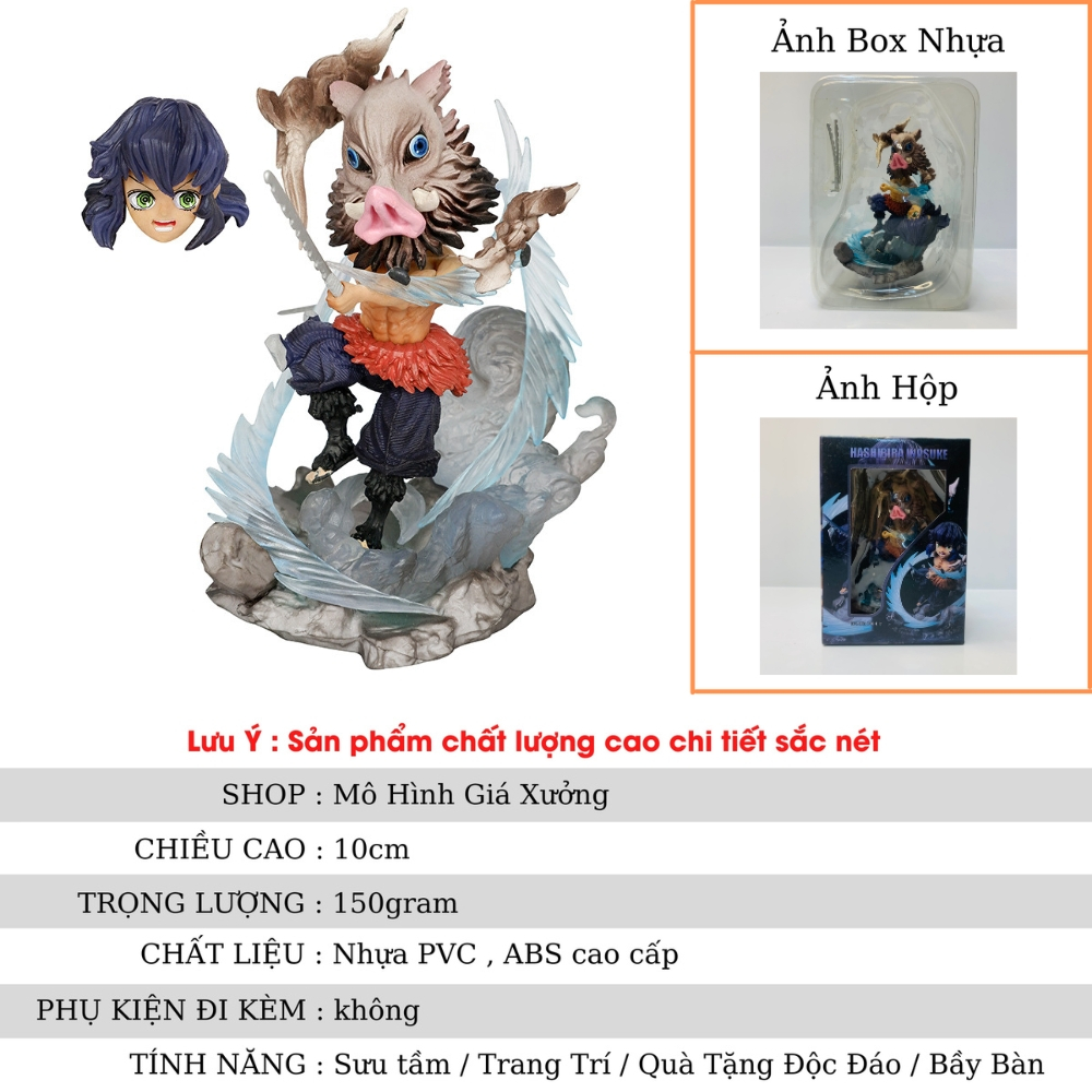 Mô Hình Kimetsu No Yaiba Inosuke chibi chiến đấu - Cao 10cm - nặng 130gram - Figure Thanh gươm diệt quỷ - Có Vỏ Hộp màu