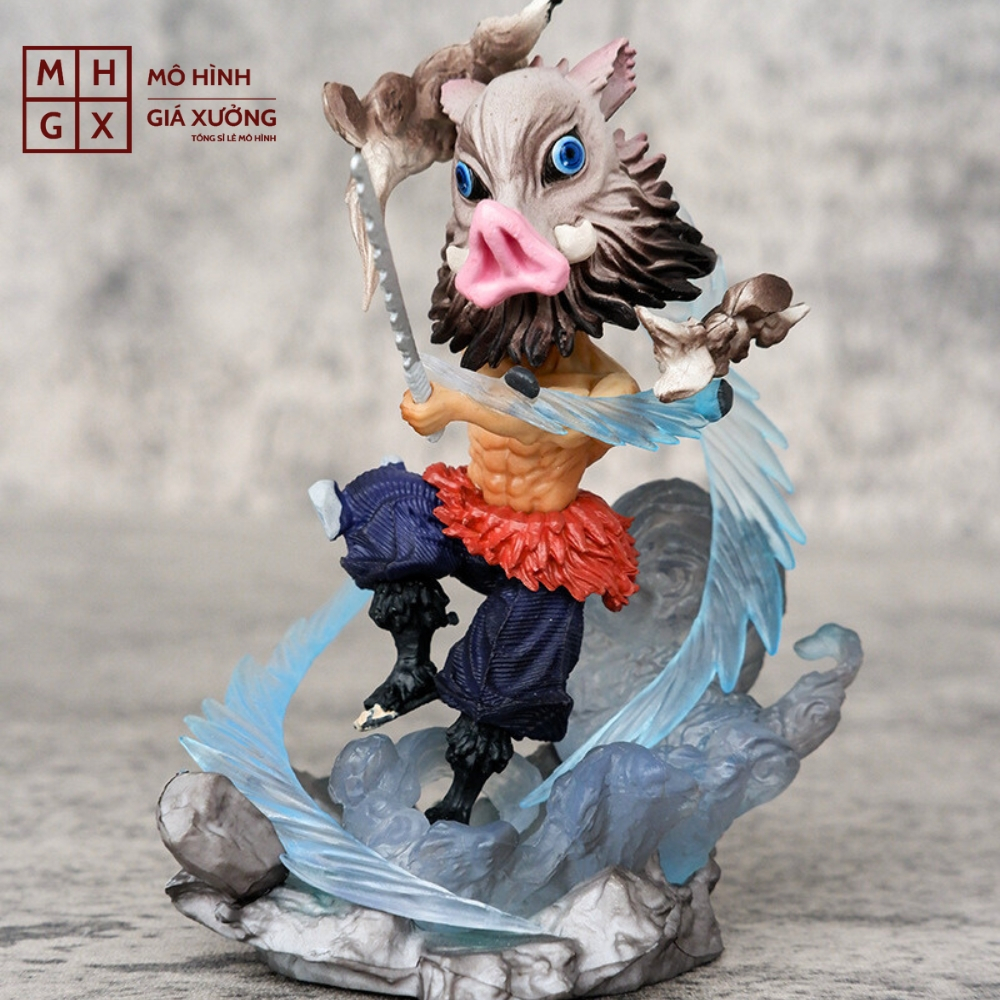 Mô Hình Kimetsu No Yaiba Inosuke chibi chiến đấu - Cao 10cm - nặng 130gram - Figure Thanh gươm diệt quỷ - Có Vỏ Hộp màu