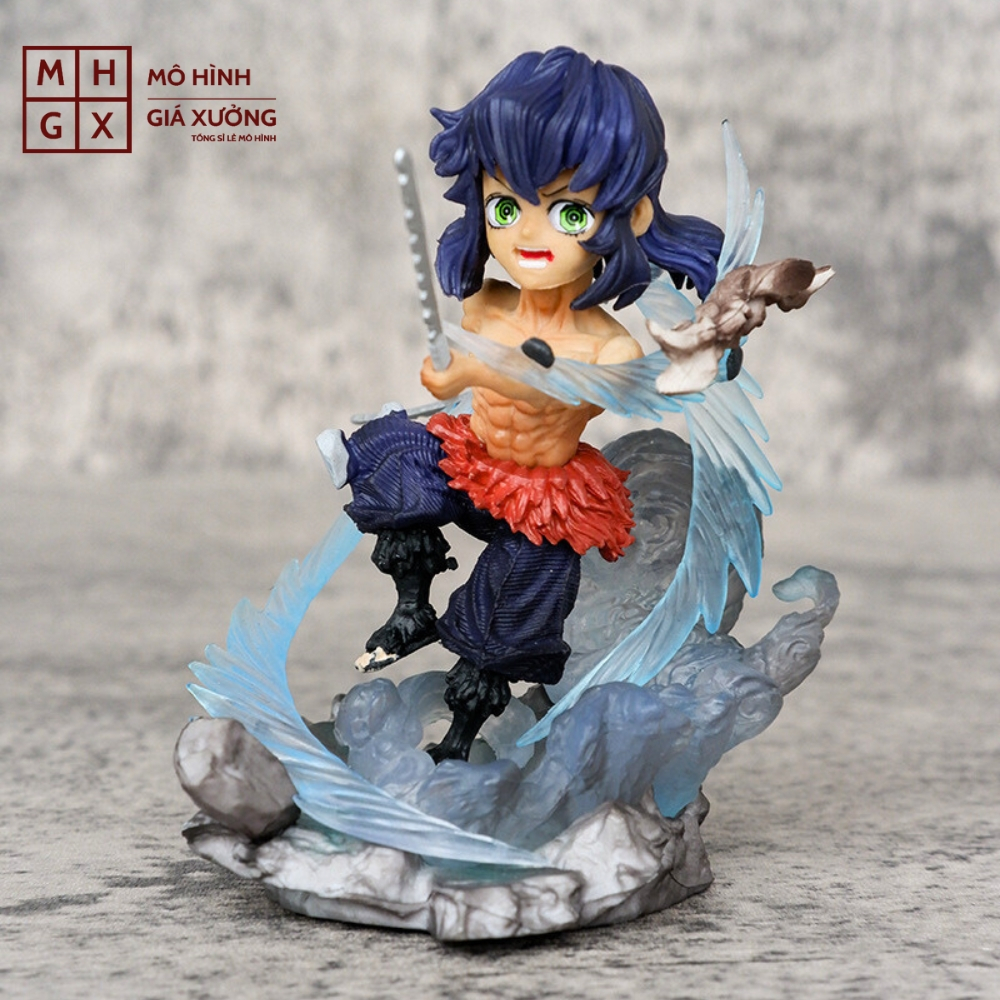 Mô Hình Kimetsu No Yaiba Inosuke chibi chiến đấu - Cao 10cm - nặng 130gram - Figure Thanh gươm diệt quỷ - Có Vỏ Hộp màu