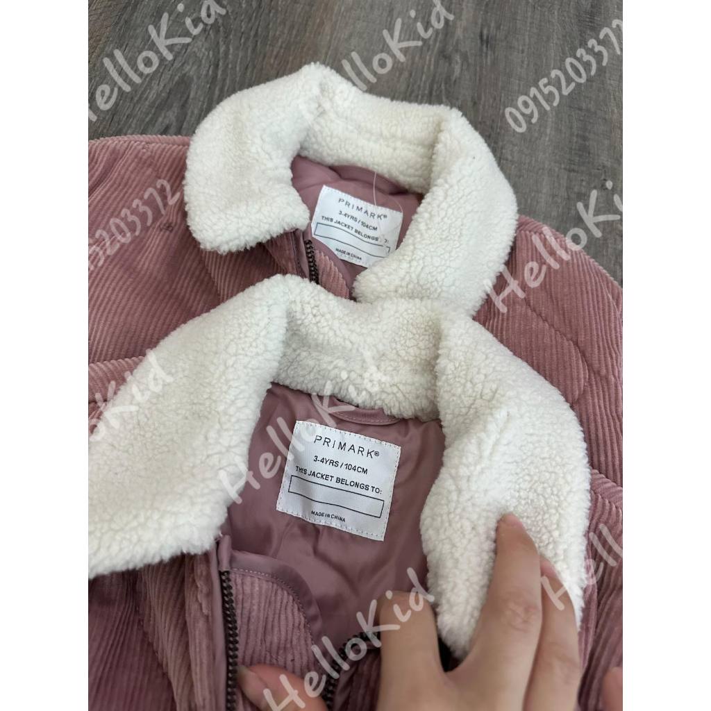 Áo khoác nhung trần bông cổ lông sang chảnh bé gái